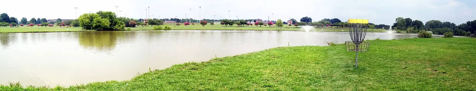 Winthrop University campus — Panoramic photograph of the disc golf courses at Winthrop University . This is basket #17 on both the Lakefront and Gold